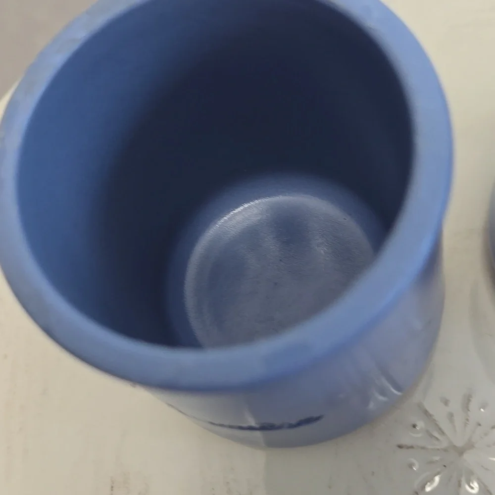 Set Of 4 La Fermiere Yogurt Terrracotta Pots Perwinkle Blue